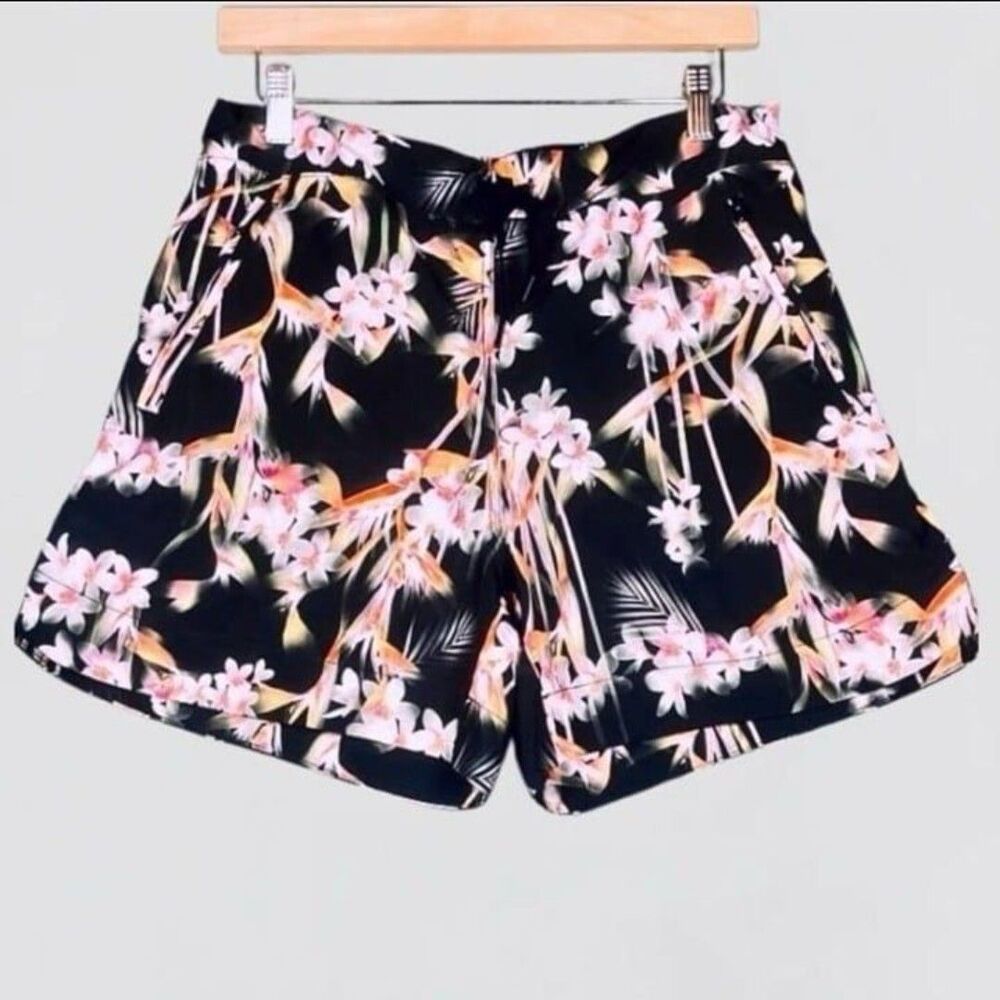 Tangerine Floral Swim Shorts Black Pink Tropical XL